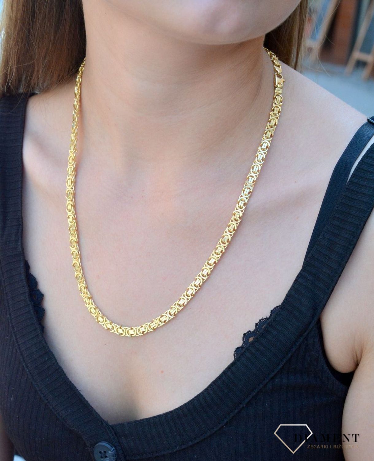 Złoty naszyjnik pr 585 łańcuszek Królewski płaski LA 3448. Złoty naszyjnik królewski. Złoty naszyjnik uniwersalny. Złoty naszyjnik królewski splot. Złoty naszyjnik damski, męski. Złoty naszyjnik na każdą ok (1).png